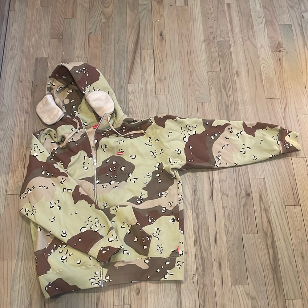 Supreme Small Box Facemask Zip-up Hooded Sweatshirt. Chocolate chip camo.
